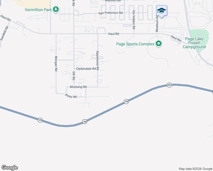 map of restaurants, bars, coffee shops, grocery stores, and more near 513 Mustang Road in Page