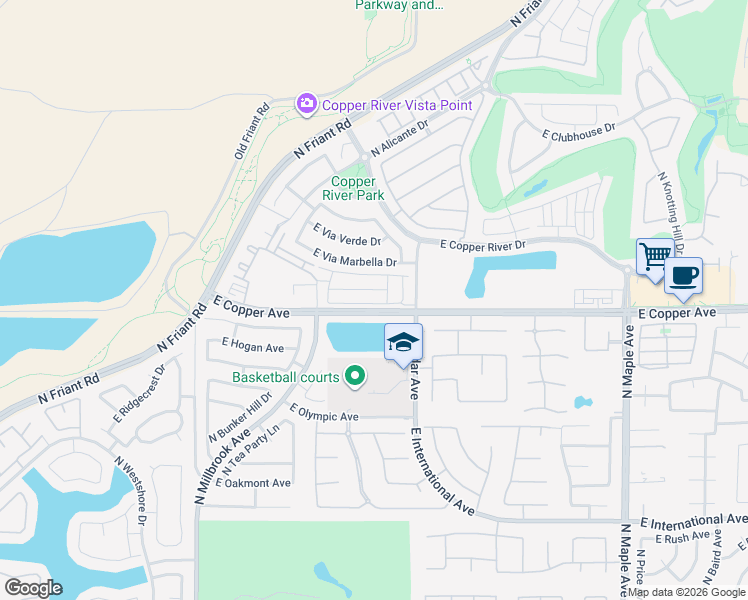 map of restaurants, bars, coffee shops, grocery stores, and more near 1402 East Via Dorata Way in Fresno