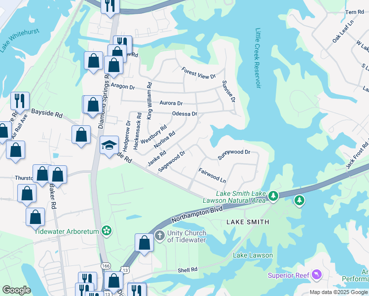 map of restaurants, bars, coffee shops, grocery stores, and more near 1541 Sagewood Drive in Virginia Beach