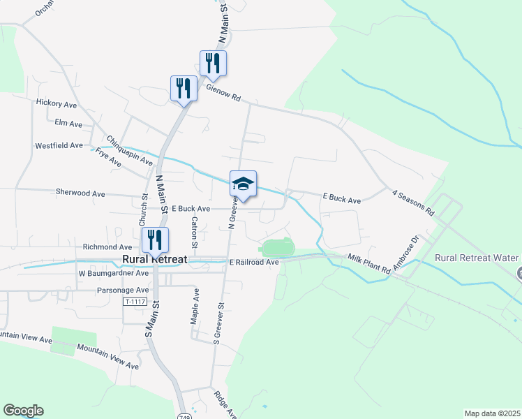 map of restaurants, bars, coffee shops, grocery stores, and more near 321 East Buck Avenue in Rural Retreat