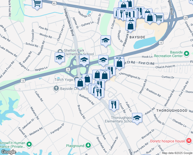 map of restaurants, bars, coffee shops, grocery stores, and more near 1517 Pleasure House Road in Virginia Beach
