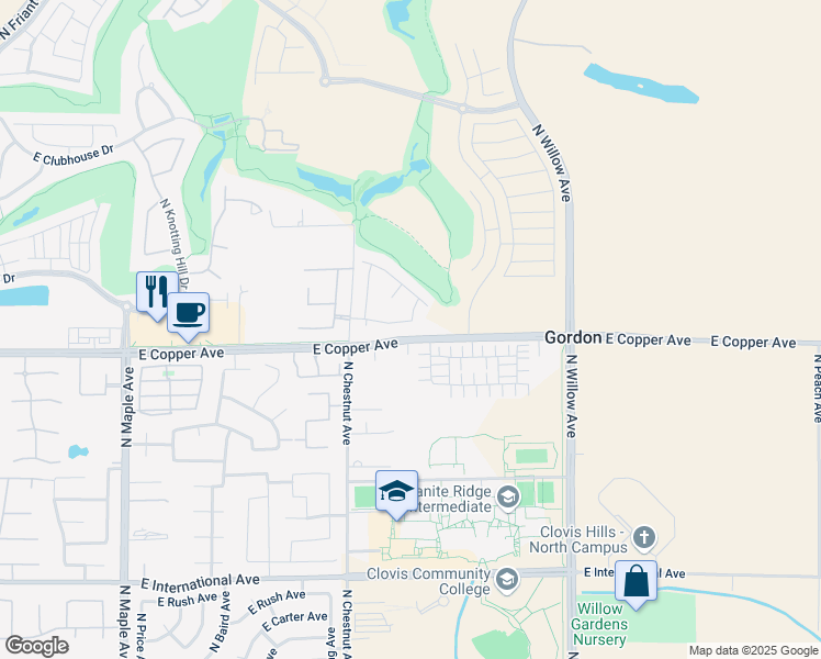 map of restaurants, bars, coffee shops, grocery stores, and more near 11086 North Pavena Drive in Clovis