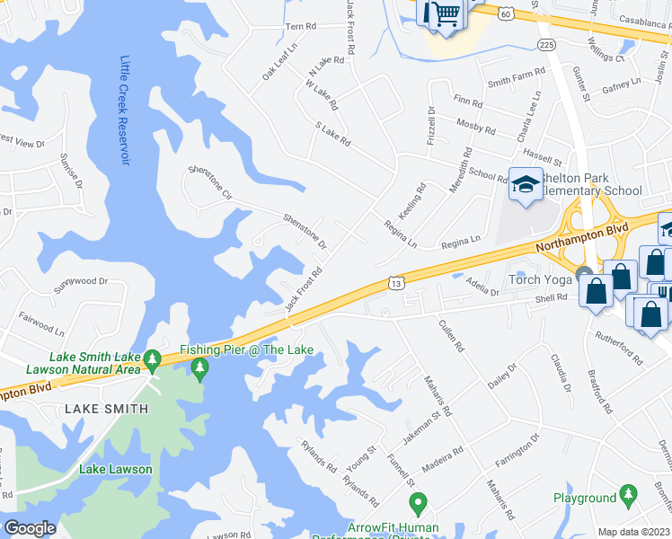 map of restaurants, bars, coffee shops, grocery stores, and more near 1640 Jack Frost Road in Virginia Beach