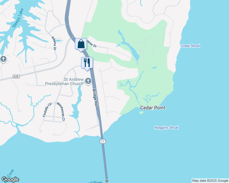 map of restaurants, bars, coffee shops, grocery stores, and more near 8008 Quail Hollow in Suffolk