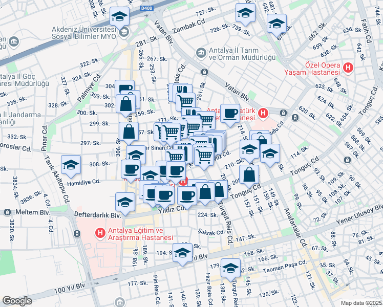 map of restaurants, bars, coffee shops, grocery stores, and more near 12 238. Sokak in Muratpaşa