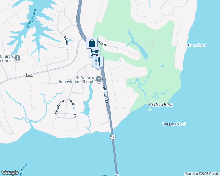 map of restaurants, bars, coffee shops, grocery stores, and more near 2145 Partridge Pl in Suffolk