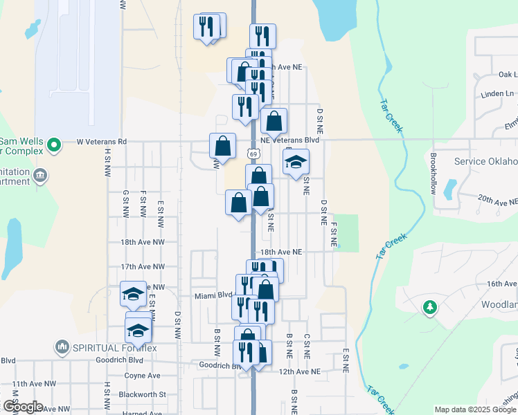 map of restaurants, bars, coffee shops, grocery stores, and more near 1901 A Street Northeast in Miami