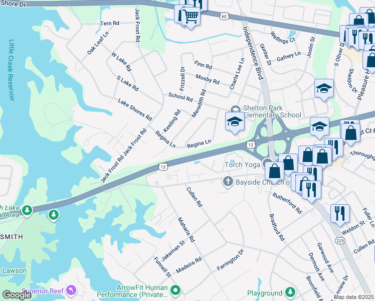 map of restaurants, bars, coffee shops, grocery stores, and more near 5025 Regina Lane in Virginia Beach