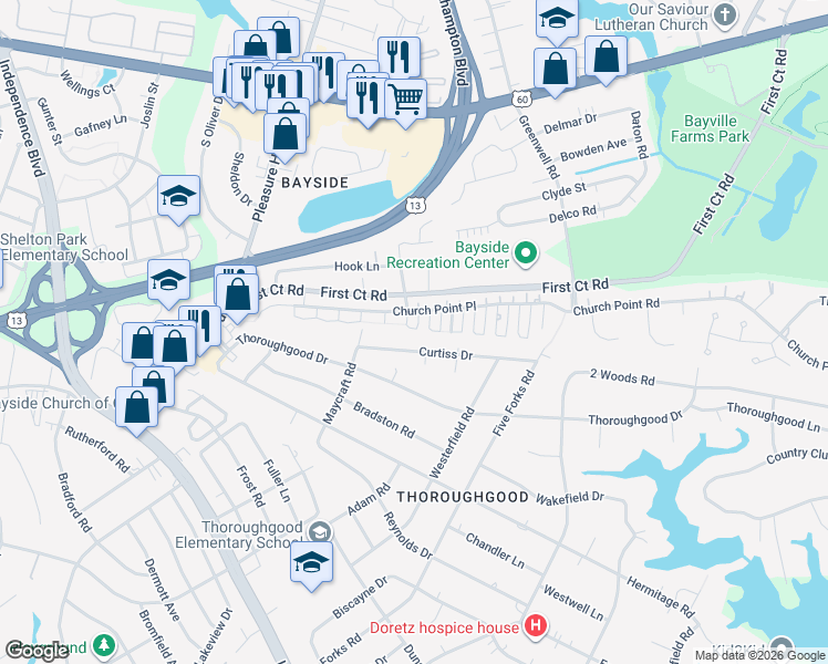 map of restaurants, bars, coffee shops, grocery stores, and more near 1700 Caversham Mews in Virginia Beach