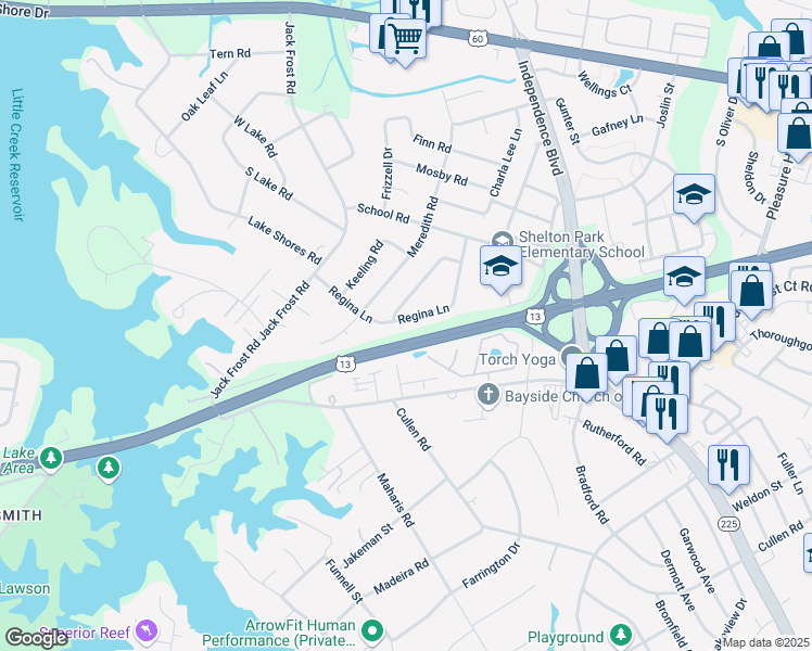 map of restaurants, bars, coffee shops, grocery stores, and more near 5025 Regina Lane in Virginia Beach