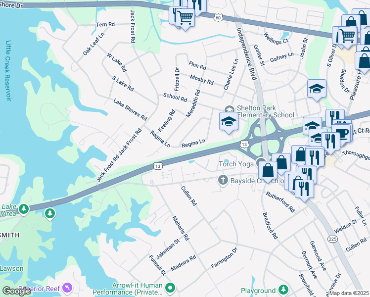 map of restaurants, bars, coffee shops, grocery stores, and more near 5025 Regina Lane in Virginia Beach