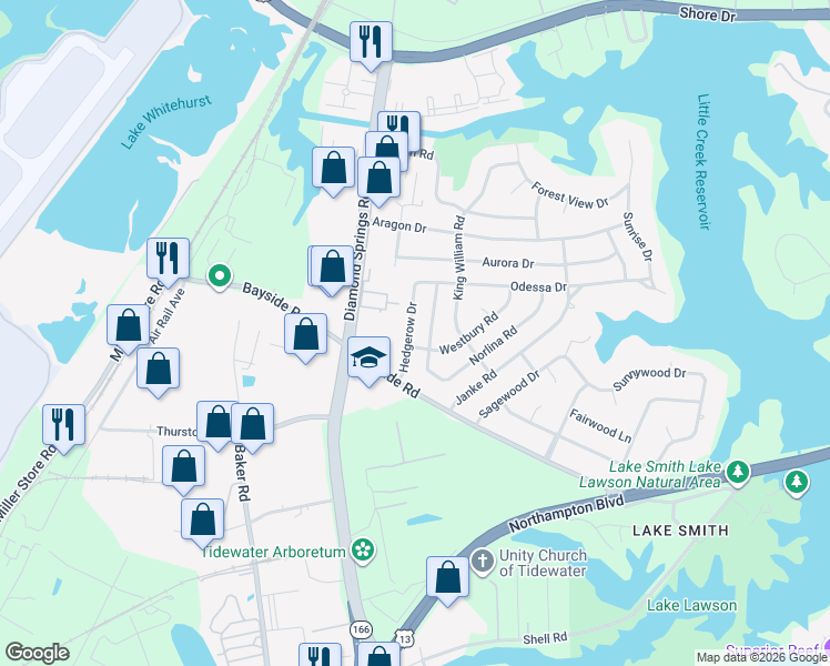 map of restaurants, bars, coffee shops, grocery stores, and more near 1505 Hackensack Road in Virginia Beach