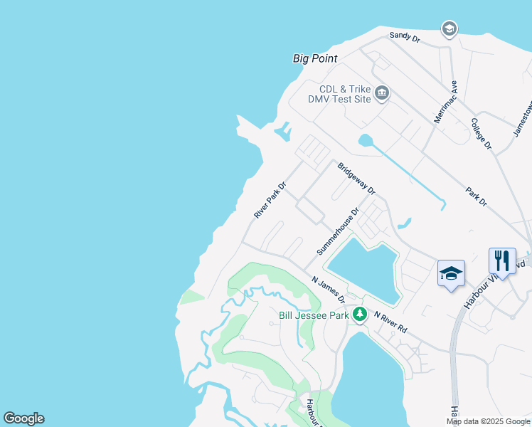 map of restaurants, bars, coffee shops, grocery stores, and more near 4110 River Park Drive in Suffolk