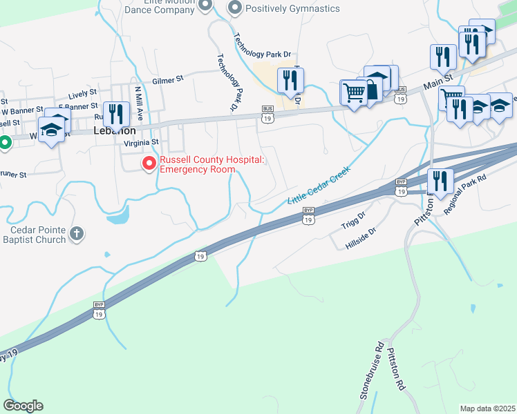 map of restaurants, bars, coffee shops, grocery stores, and more near 5 Fields Court in Lebanon