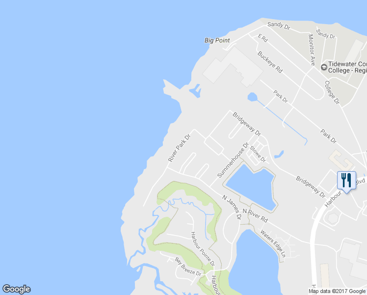 map of restaurants, bars, coffee shops, grocery stores, and more near 4110 River Park Drive in Suffolk
