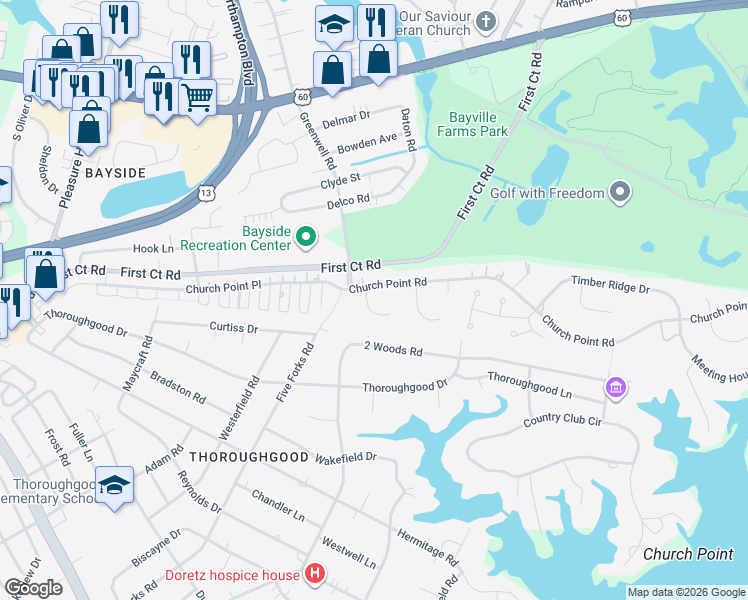 map of restaurants, bars, coffee shops, grocery stores, and more near 1712 Hungers Parish Court in Virginia Beach