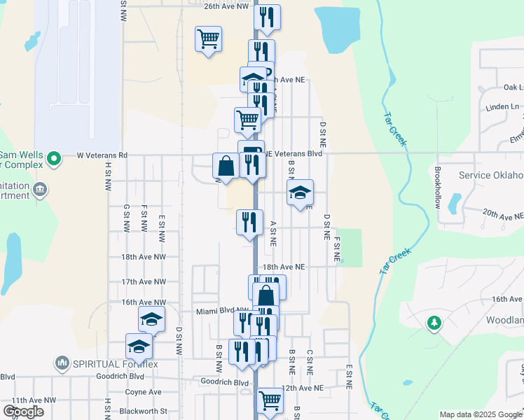map of restaurants, bars, coffee shops, grocery stores, and more near 1901-1999 A Street Northeast in Miami