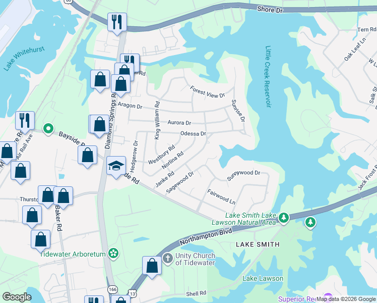 map of restaurants, bars, coffee shops, grocery stores, and more near 1612 Janke Road in Virginia Beach