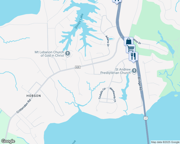 map of restaurants, bars, coffee shops, grocery stores, and more near 419 Hastings Place in Suffolk