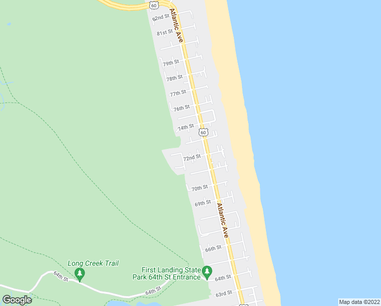 map of restaurants, bars, coffee shops, grocery stores, and more near 213 72nd Street in Virginia Beach