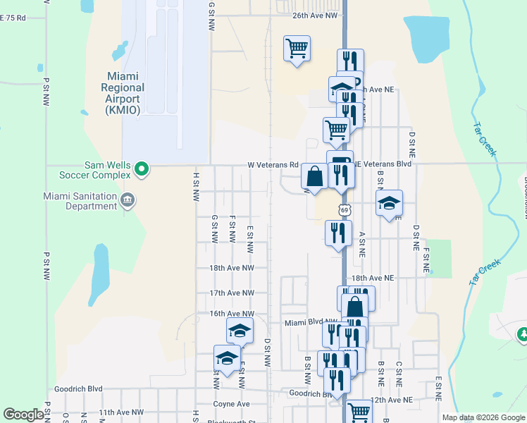map of restaurants, bars, coffee shops, grocery stores, and more near 1919 D Street Northwest in Miami