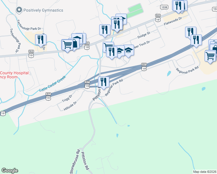 map of restaurants, bars, coffee shops, grocery stores, and more near 1133 U.S. 19 in Lebanon