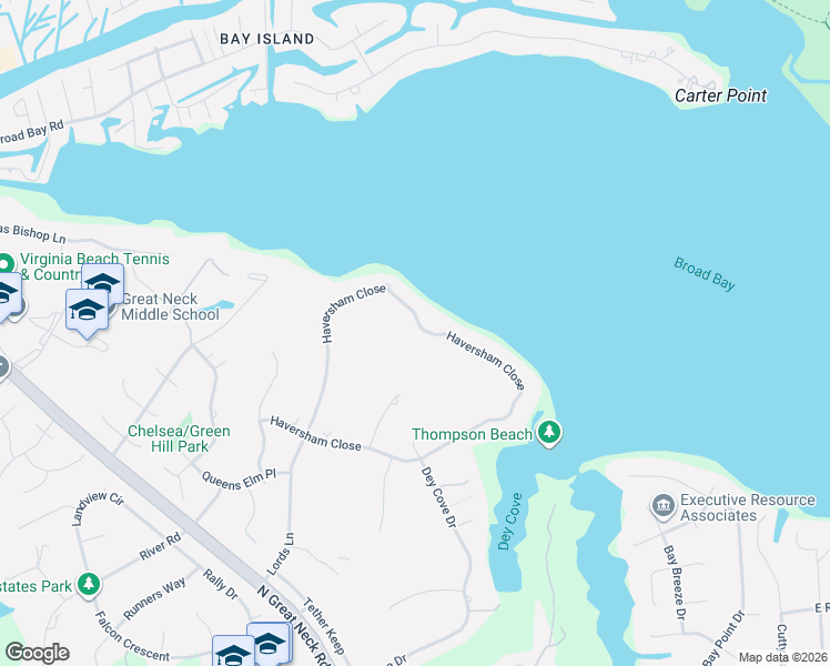 map of restaurants, bars, coffee shops, grocery stores, and more near 2308 Haversham Close in Virginia Beach