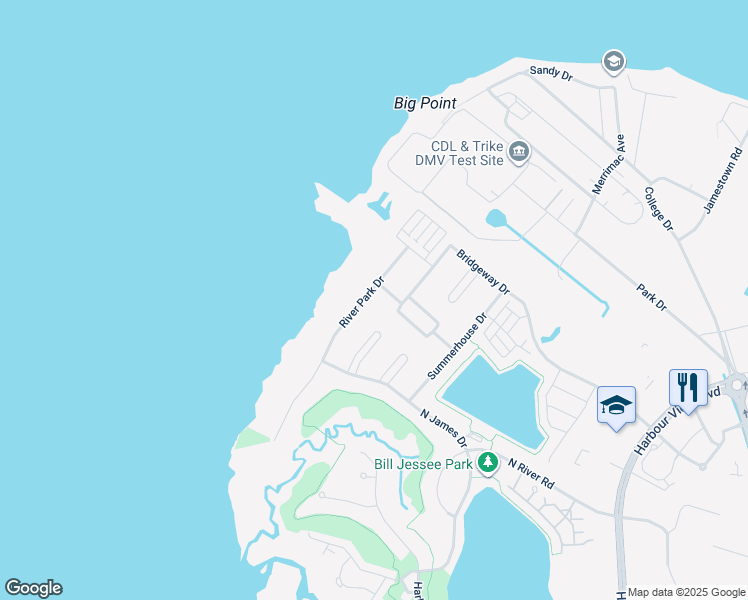 map of restaurants, bars, coffee shops, grocery stores, and more near 4116 River Park Drive in Suffolk