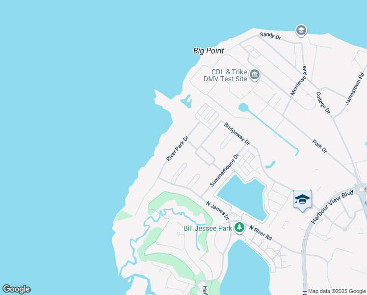 map of restaurants, bars, coffee shops, grocery stores, and more near 4116 River Park Drive in Suffolk