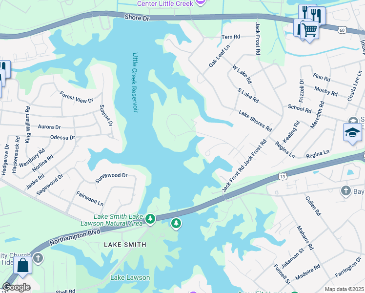 map of restaurants, bars, coffee shops, grocery stores, and more near 5284 Shenstone Circle in Virginia Beach
