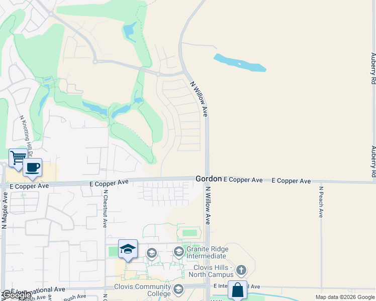map of restaurants, bars, coffee shops, grocery stores, and more near 2865 East Escarpa Drive in Fresno