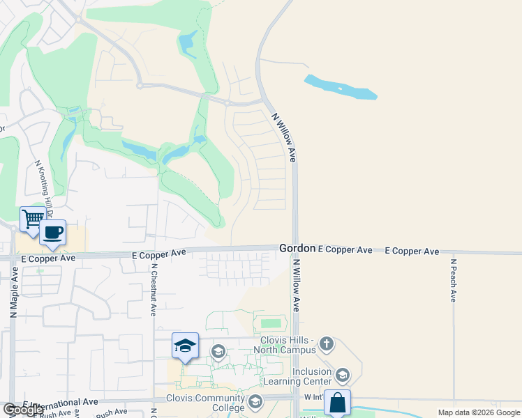map of restaurants, bars, coffee shops, grocery stores, and more near 11001-11499 North Willow Avenue in Clovis