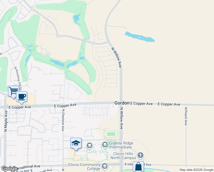 map of restaurants, bars, coffee shops, grocery stores, and more near 11001-11499 North Willow Avenue in Clovis