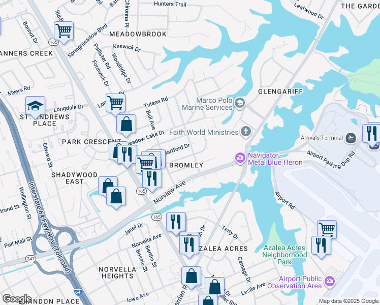 map of restaurants, bars, coffee shops, grocery stores, and more near 6238 Grimes Avenue in Norfolk