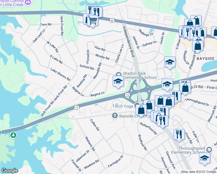 map of restaurants, bars, coffee shops, grocery stores, and more near 4917 Curling Road in Virginia Beach