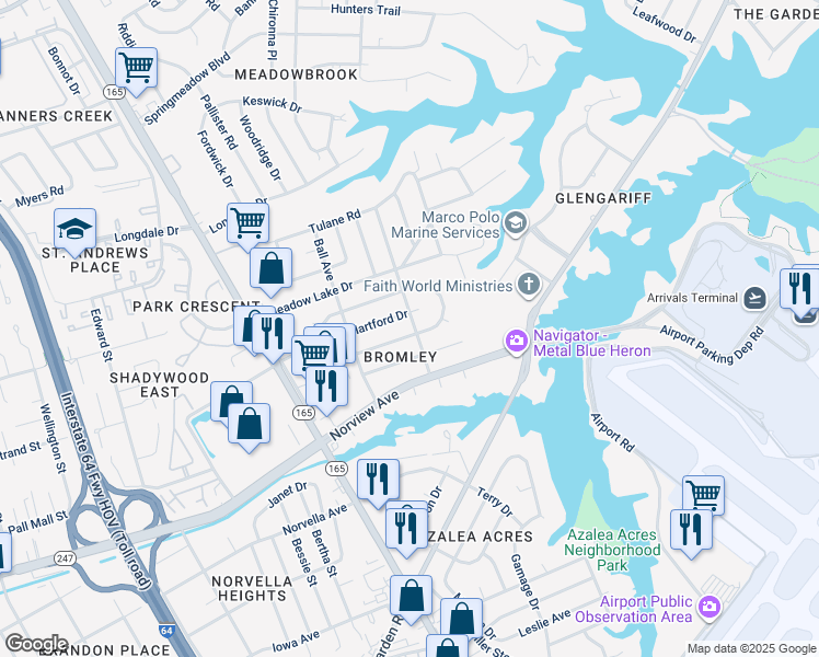 map of restaurants, bars, coffee shops, grocery stores, and more near 6238 Grimes Avenue in Norfolk