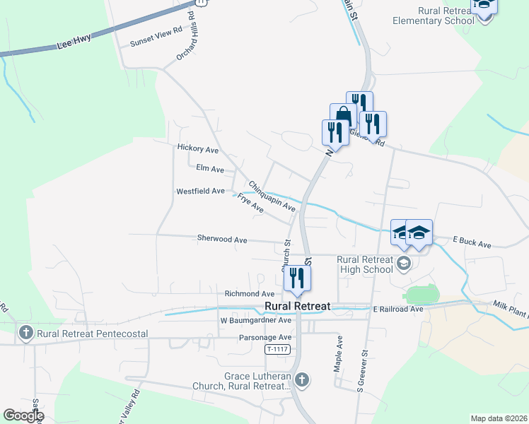 map of restaurants, bars, coffee shops, grocery stores, and more near 236 Frye Ave in Rural Retreat