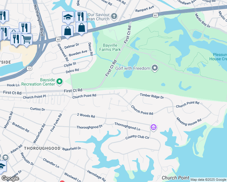 map of restaurants, bars, coffee shops, grocery stores, and more near 4092 Church Point Road in Virginia Beach