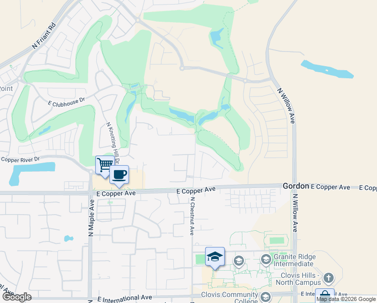 map of restaurants, bars, coffee shops, grocery stores, and more near 2480 East Course View Way in Fresno