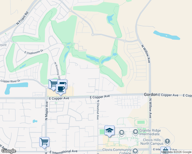 map of restaurants, bars, coffee shops, grocery stores, and more near 2480 East Course View Way in Fresno