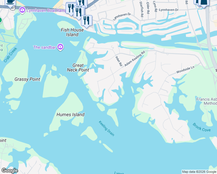 map of restaurants, bars, coffee shops, grocery stores, and more near 1926 Lynn Cove Lane in Virginia Beach