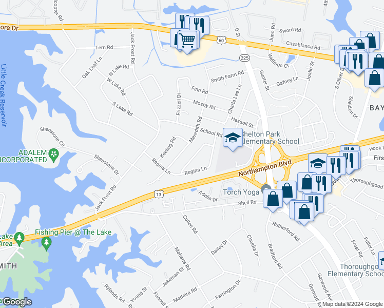 map of restaurants, bars, coffee shops, grocery stores, and more near 1725 Greenhouse Road in Virginia Beach