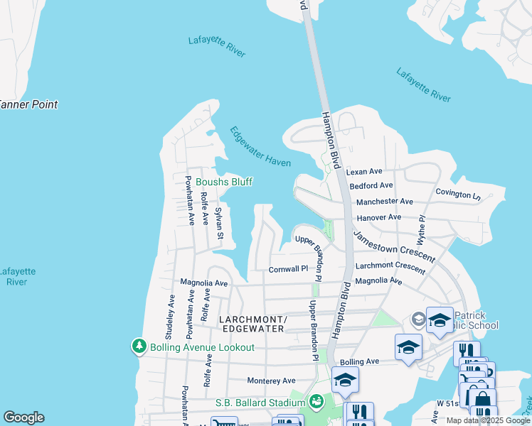 map of restaurants, bars, coffee shops, grocery stores, and more near 6160 Westwood Terrace in Norfolk