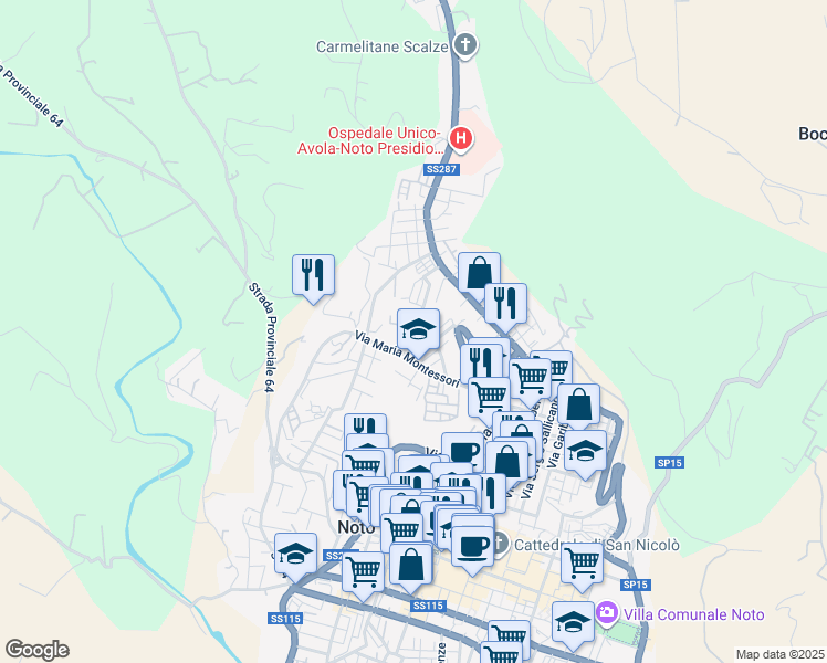 map of restaurants, bars, coffee shops, grocery stores, and more near 16 Via Benvenuti in Noto