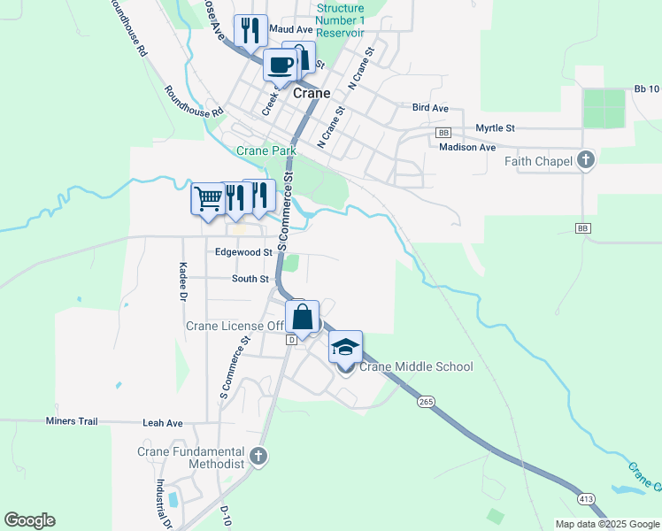 map of restaurants, bars, coffee shops, grocery stores, and more near 213 E Edgewood Ave in Crane
