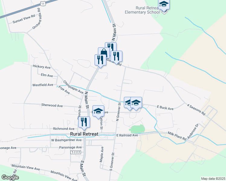 map of restaurants, bars, coffee shops, grocery stores, and more near 201 Chestnut Avenue in Rural Retreat