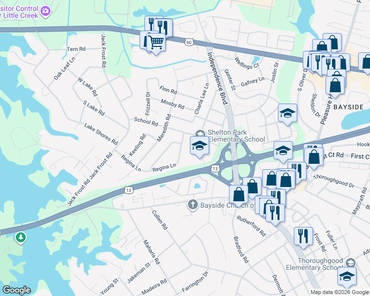 map of restaurants, bars, coffee shops, grocery stores, and more near 4917 Curling Road in Virginia Beach