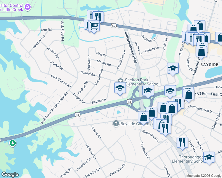 map of restaurants, bars, coffee shops, grocery stores, and more near 4917 Curling Road in Virginia Beach
