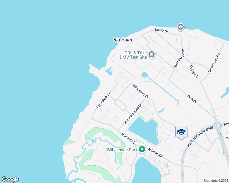 map of restaurants, bars, coffee shops, grocery stores, and more near 4124 River Park Drive in Suffolk