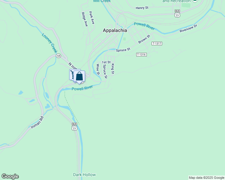 map of restaurants, bars, coffee shops, grocery stores, and more near 206 5th Street in Appalachia